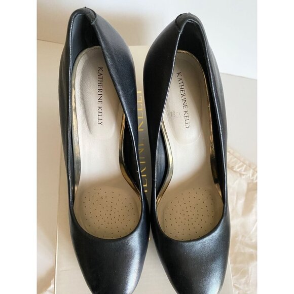 Katherine Kelly Leather Mara Wedge Shoes Sz 6 Black Gold Almond toe - Picture 5 of 14